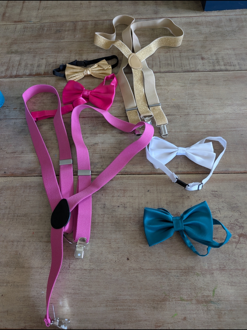 Lot Of Men's Suspenders And Bow Ties - Hot Pink, Gold, White, Teal